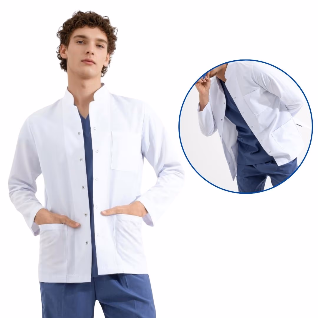 Short-Length, Long-Sleeve, Stand-Up Collar Doctor Coat