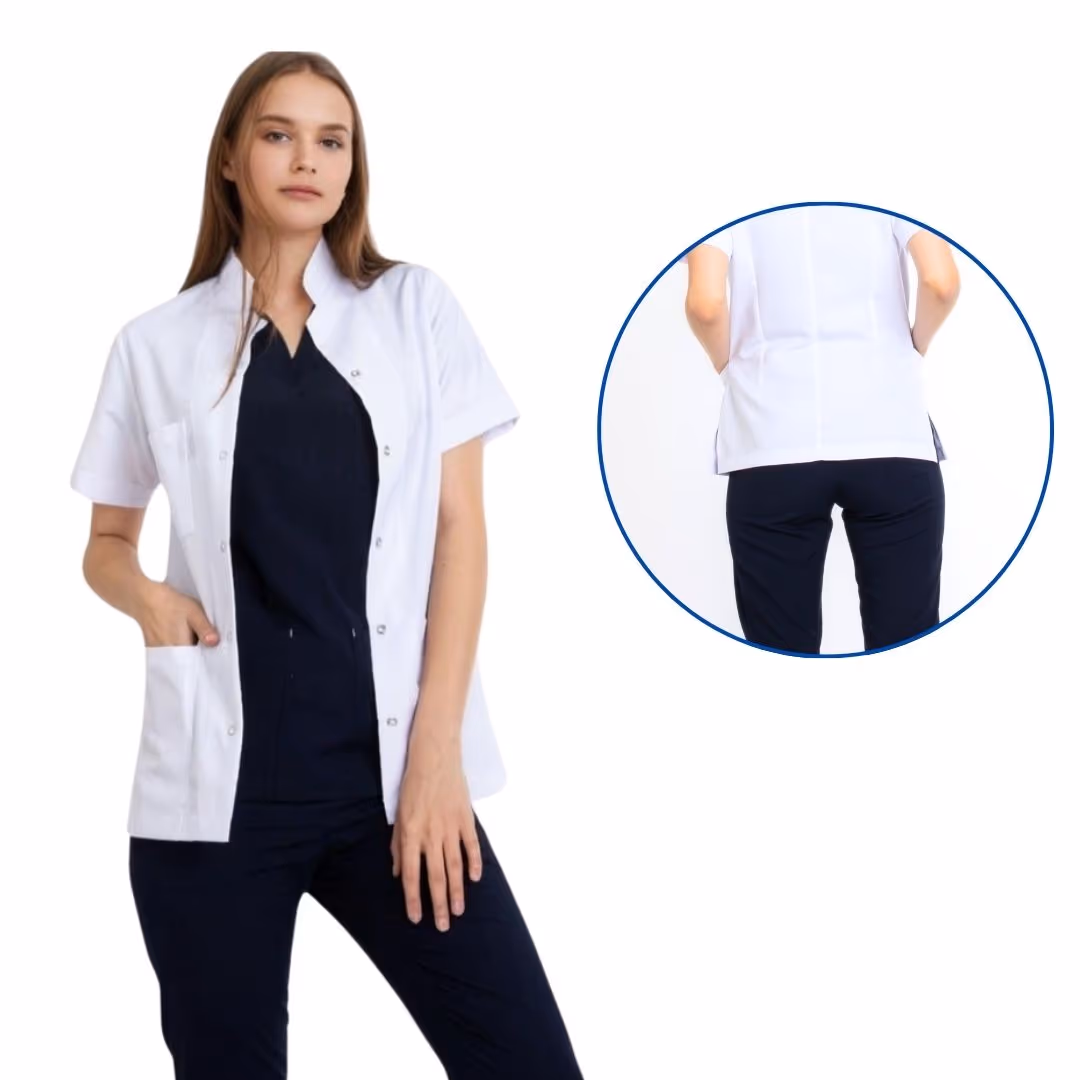 Short-Length, Short-Sleeve, Stand-Up Collar Doctor Coat